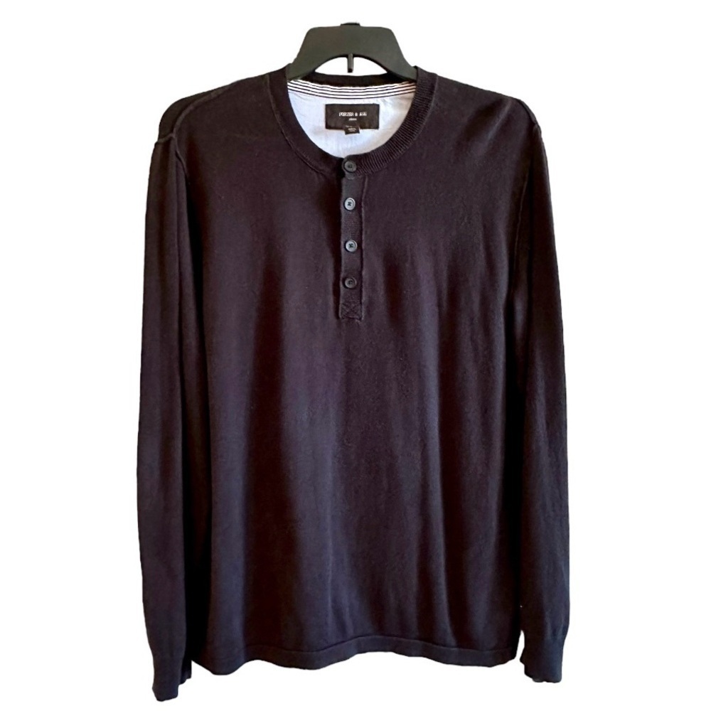 PORTER & ASH, MENS LONG SLEEVE, NAVY BLUE, HENLEY SWEATER. SIZE XL